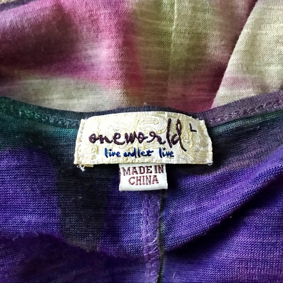 Heart of Gold by One World Green and Purple Orchid Top w Gold Heart Size Large - Picture 5 of 7